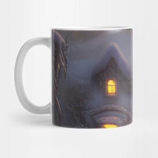 Magical Fantasy Cottage with Lights In A Snowy Scene, Scenery Nature Mug